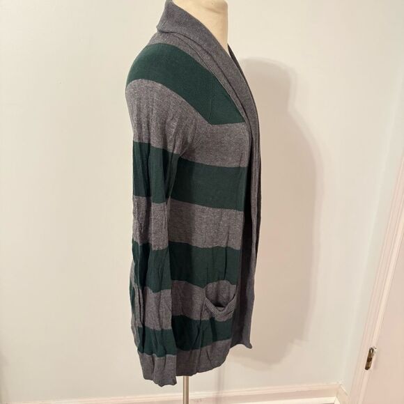 Gap Green & Grey Striped Draped Open Front Long Duster Cardigan Size Small - Picture 4 of 6